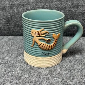 Cape Shore Scituate Mermaid Coffee Mug Teal Blue Ribbed Ceramic Souvenir 12oz